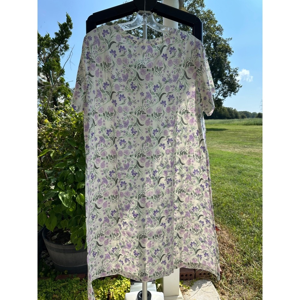 National Whimsy Purple Floral Knit Nightgown Short Sleeve V-Neck Sleep Dress PM